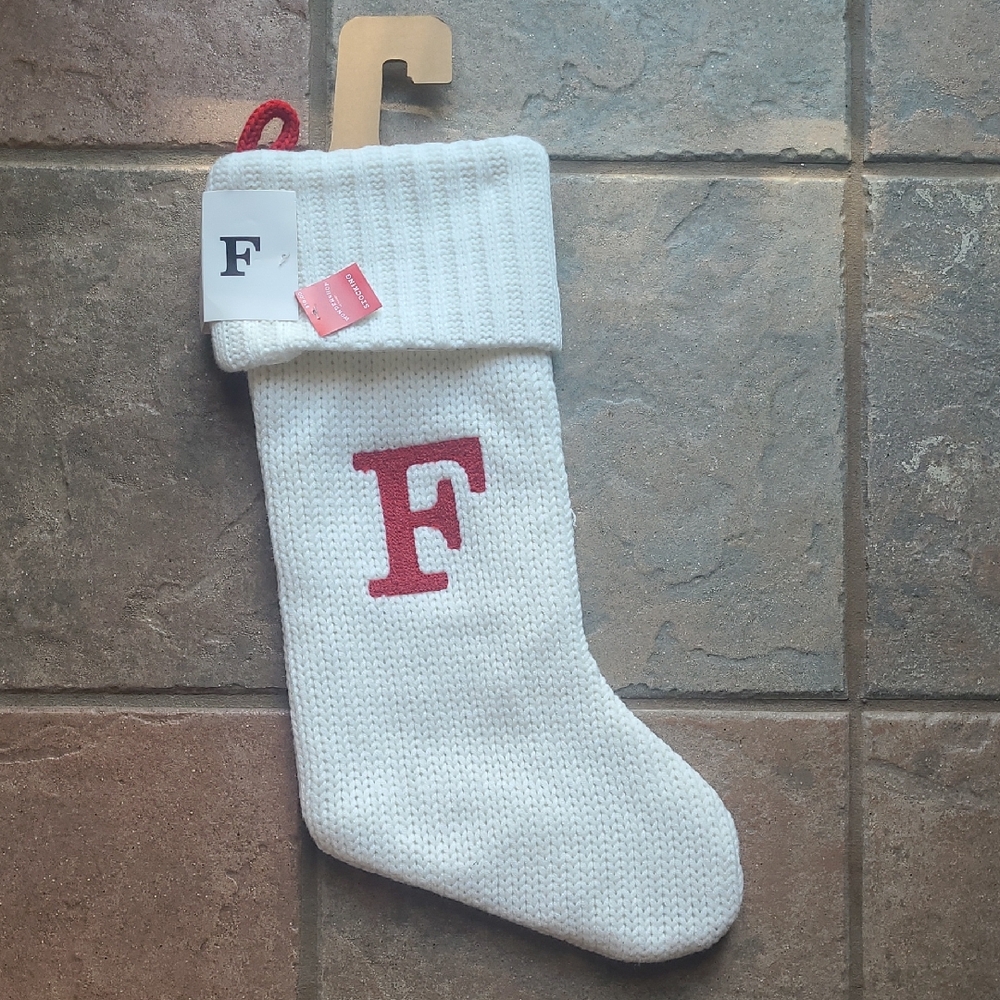 New with tags! Wondershop White Knit Monogram Stocking with Red Initial F